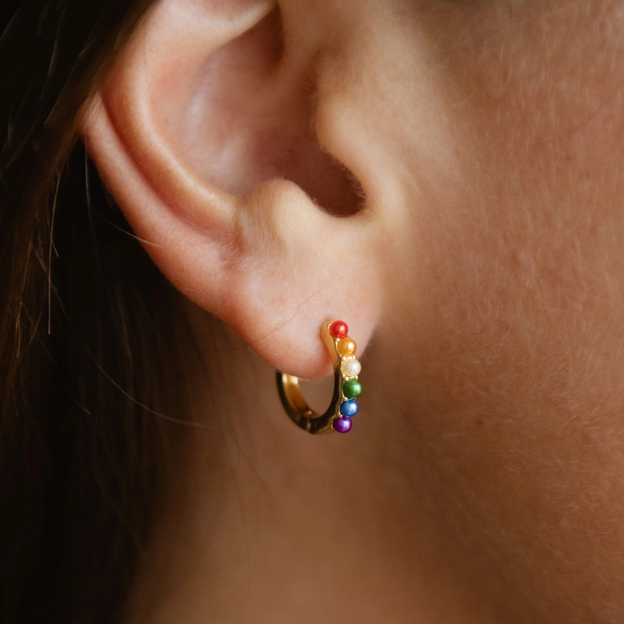 Rainbow huggie hoop earrings discount