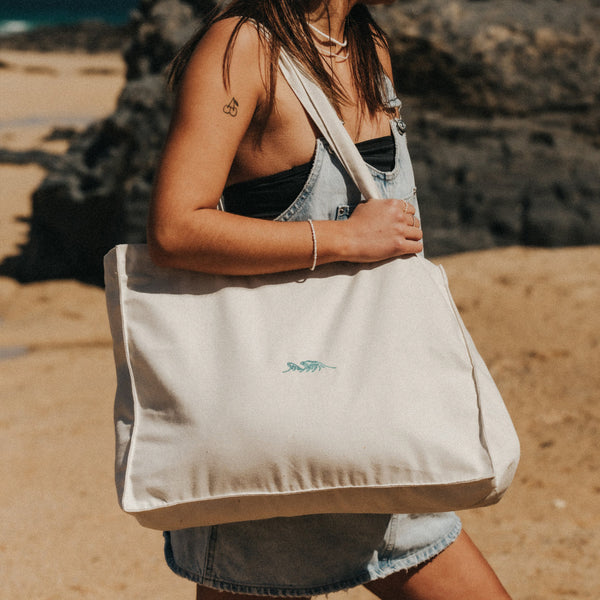 Wave Embroidered Tote Bag - Pineapple Island