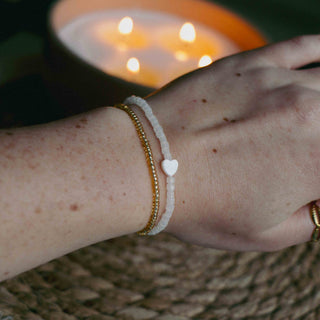 White Valentines Heart Duo Strand Adjustable Bracelet