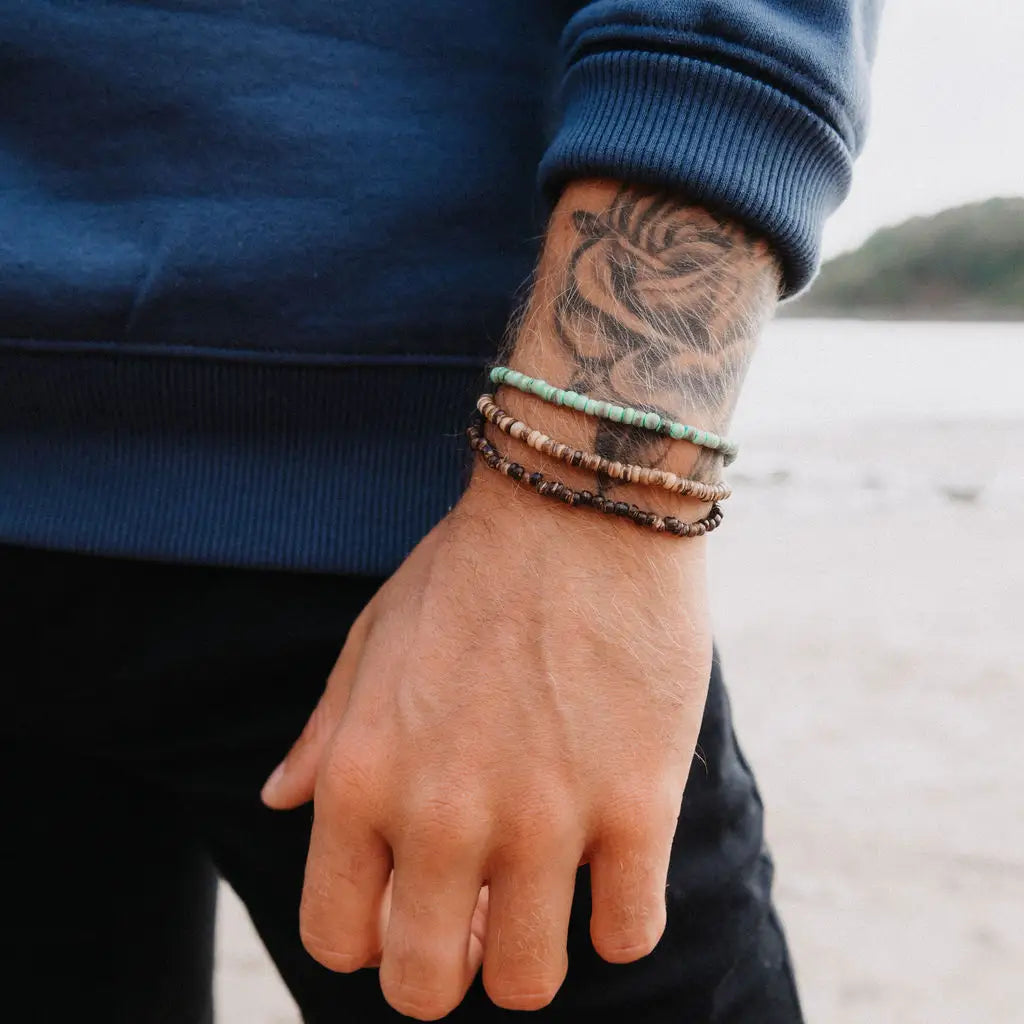 Beaded Beach Bracelet Set made with coconut wood beads - Pineapple Island