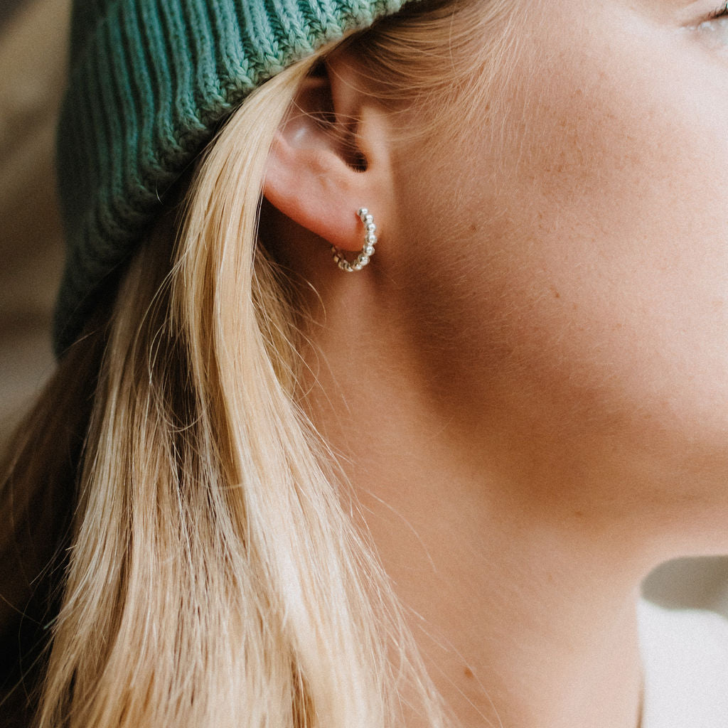 Silver Plated Dainty Dot Huggie Hoop Earrings - Pineapple Island