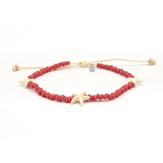 Flower & Pink Starfish Beaded Anklet Set - Pineapple Island