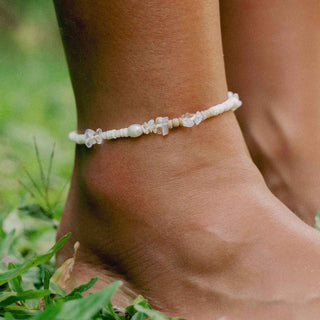 Love is Here Natural Stone, Pearl & Shell Anklet Set - Pineapple Island