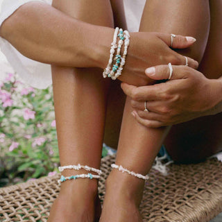 Love is Here Natural Stone, Pearl & Shell Anklet Set - Pineapple Island