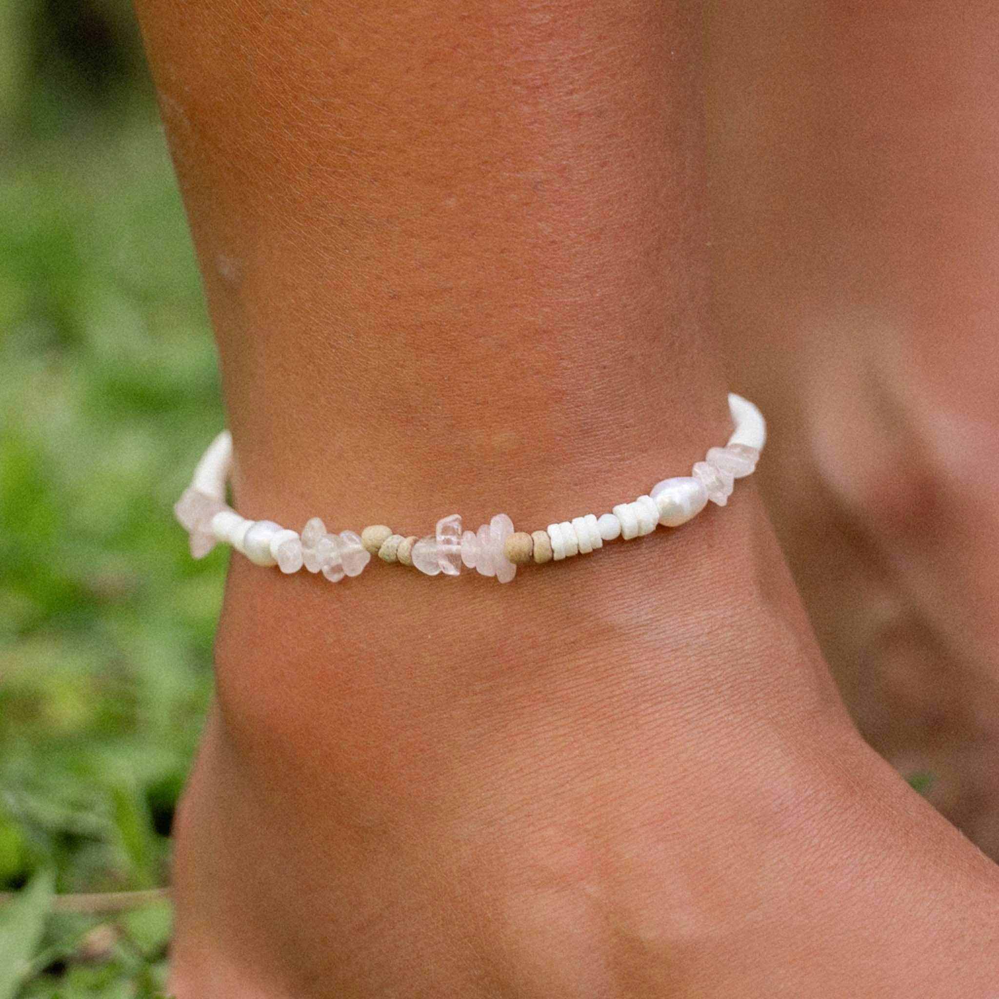 Love is Here Natural Stone, Pearl & Shell Anklet - Pineapple Island