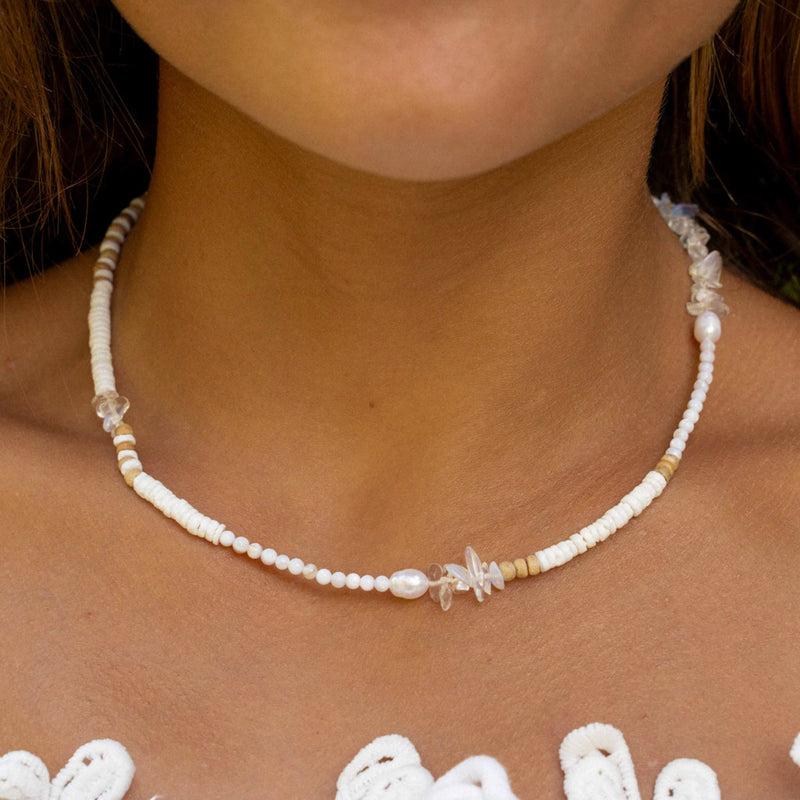 "Love is Here" Natural Stone, Pearl & Shell Necklace - Pineapple Island