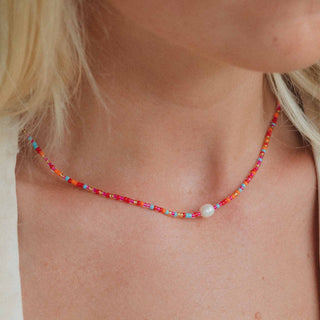 Senja Pink Beaded Pearl Necklace