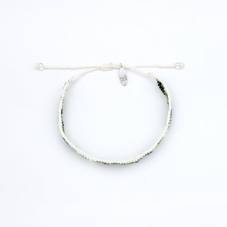 Side profile of beaded bracelet design to show the width on a white background