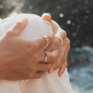 Gold Starfish & Beaded Ring Duo Set