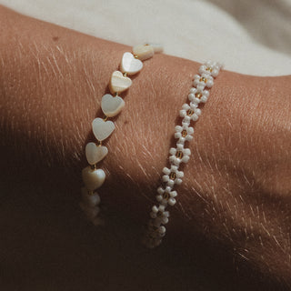 Holkham Beach Heart & Daisy Bracelet Duo Stack