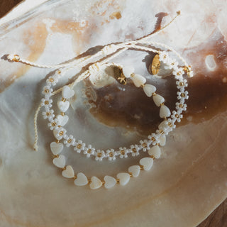 Holkham Beach Heart & Daisy Bracelet Duo Stack
