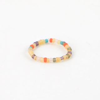 Warm tone Colourful Beaded Stretchy Ring in oranges, browns and turquoise. Stretchy ring by Pineapple Island.