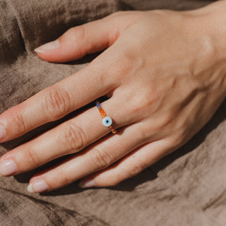 Matahari Evil Eye Beaded Stretchy Ring - Pineapple Island