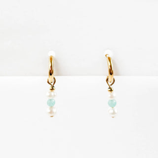 Freshwater Pearl & Blue Gemstone Huggie Hoops - Pineapple Island