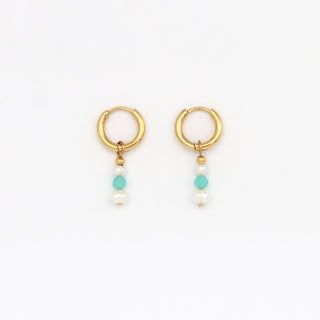 Freshwater Pearl & Blue Gemstone Huggie Hoops - Pineapple Island