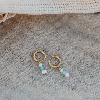 Freshwater Pearl & Blue Gemstone Huggie Hoops - Pineapple Island