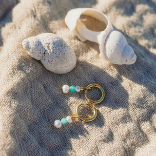 Freshwater Pearl & Blue Gemstone Huggie Hoops - Pineapple Island