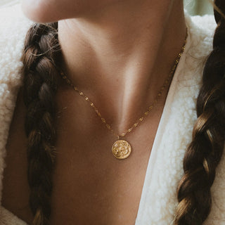 Golden Shell & Fossil Pendant Necklace