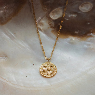 Golden Shell & Fossil Pendant Necklace