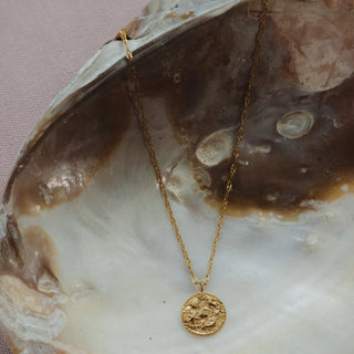 Golden Shell & Fossil Pendant Necklace