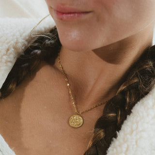 Golden Shell & Fossil Pendant Necklace