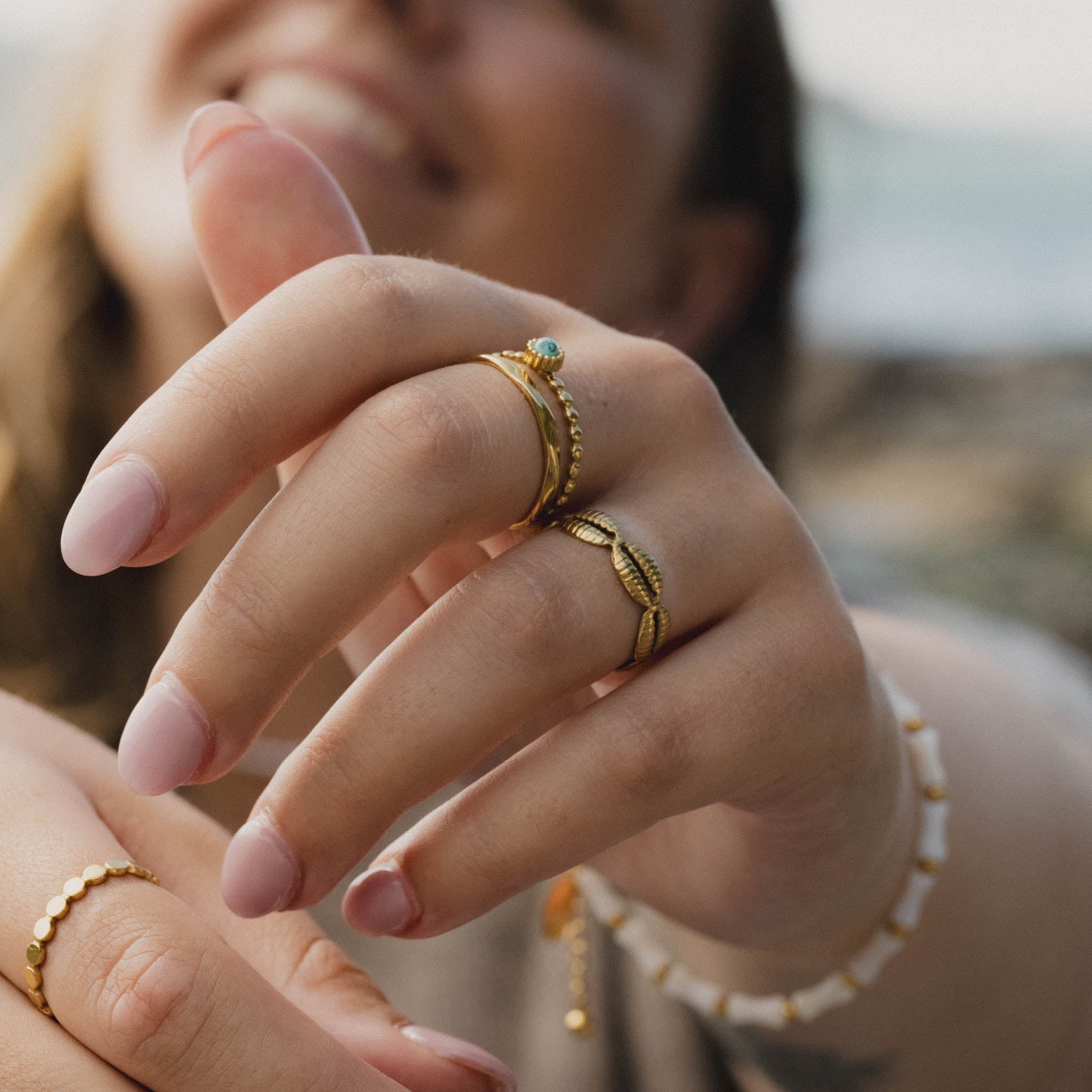 Turquoise Stone Double Ring