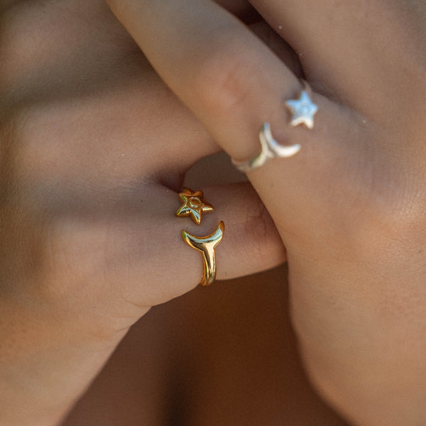Moon And Star Adjustable Ring
