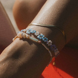 Blue Flower, Shell & Gold Bracelet Trio Set - Pineapple Island