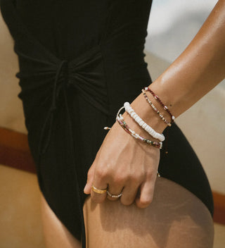 Deep Red Shell & Pearl Beaded Bracelet Set - Pineapple Island