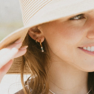 Blue Stone & Pearl Waterproof Gold Hoop Set - Pineapple Island