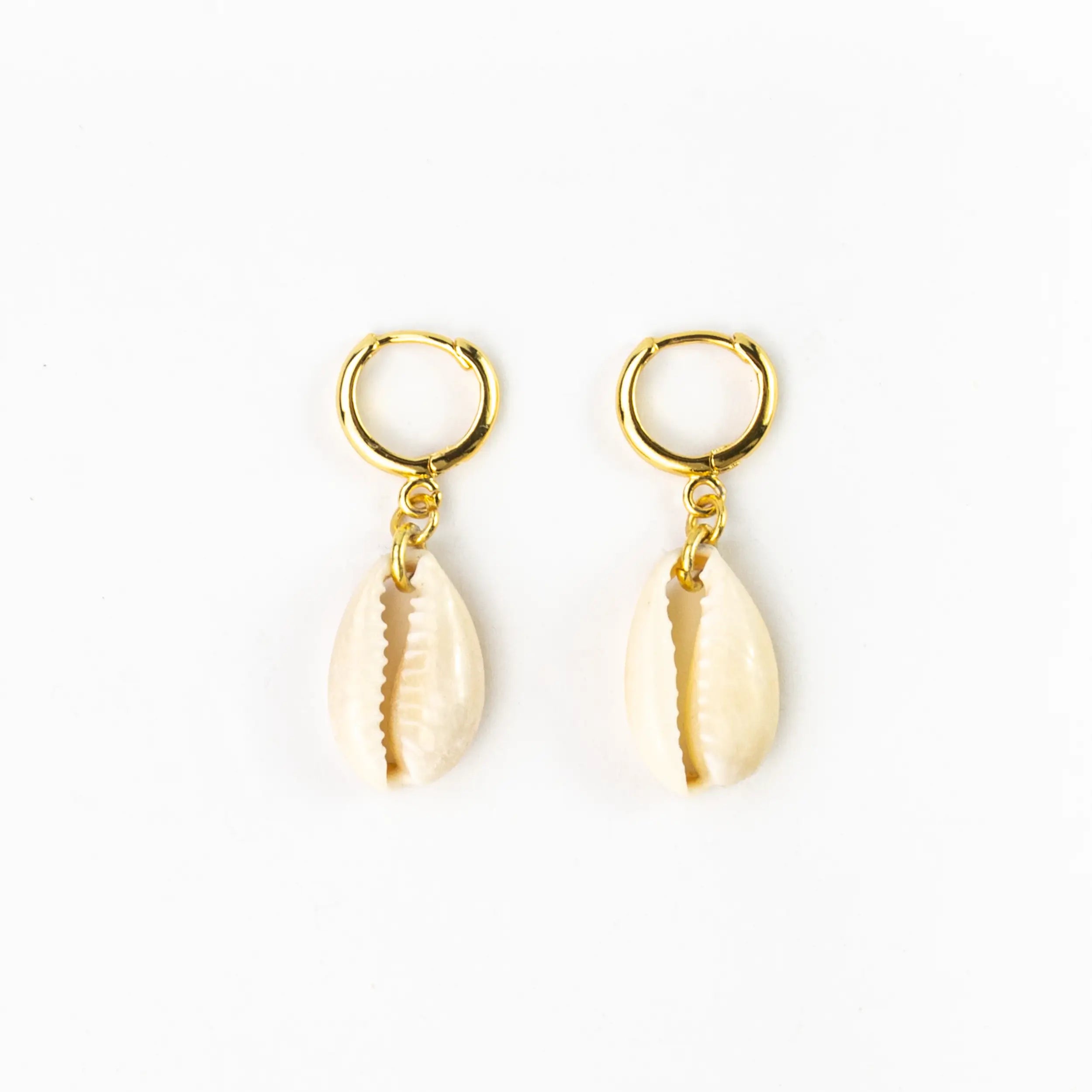 Asri Cowrie Shell Earrings with a gold plated copper alloy huggie hoop - Pineapple Island